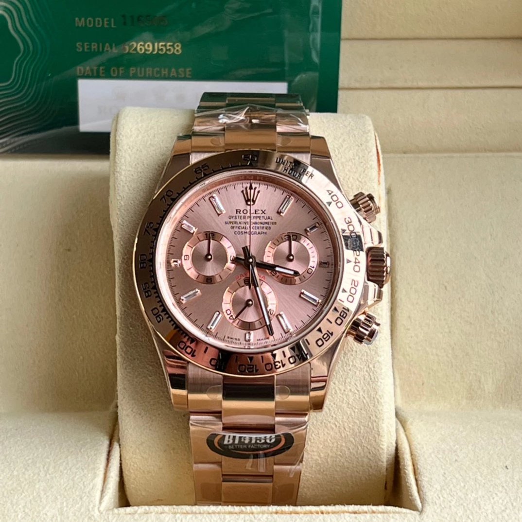 BT factory Rolex Daytona series m116505-0017 rose gold steel bracelet men's mechanical watch, 4130 movement, chronograph function, 40mm.