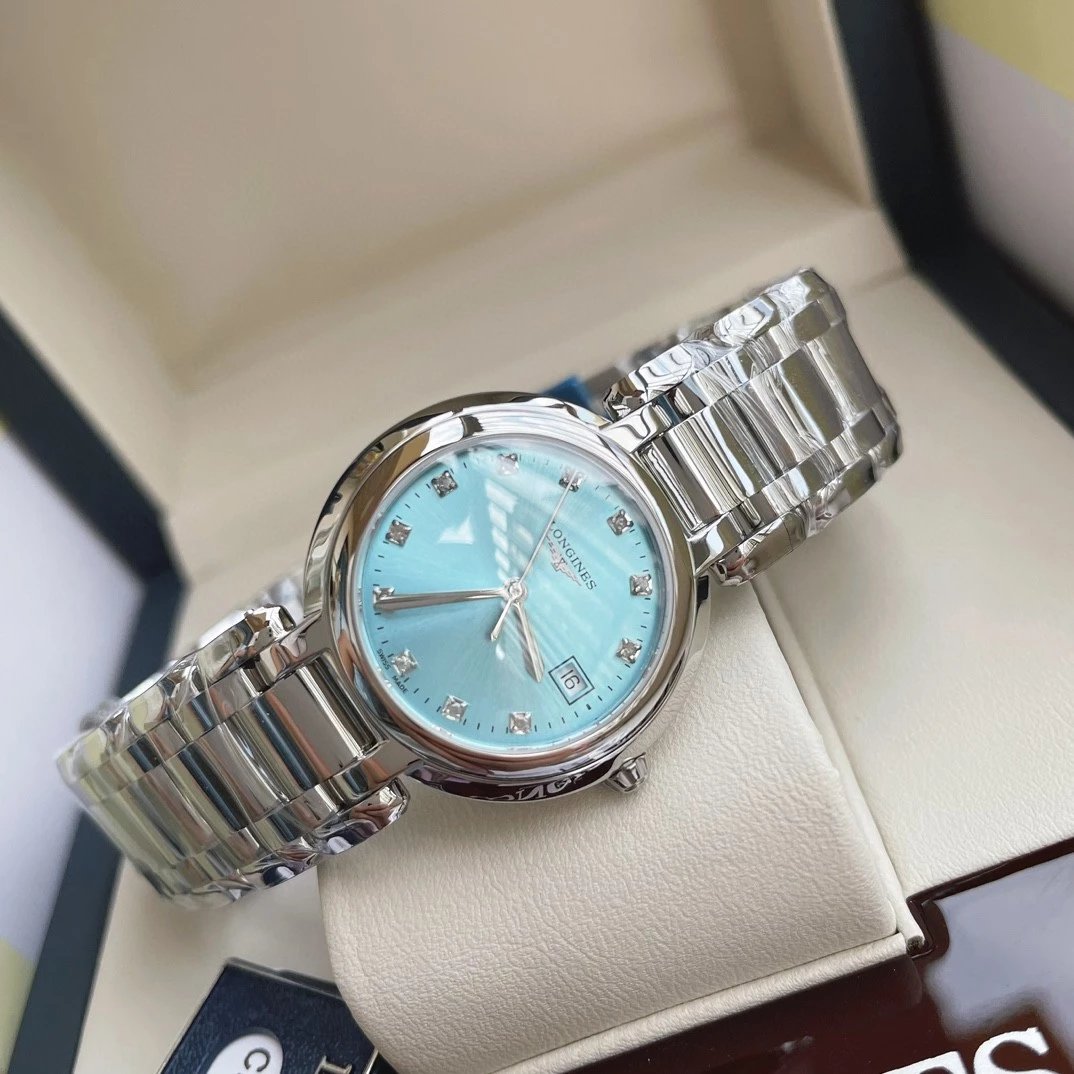 Longines Elegance Collection L8.122.4.90.6 Ice Blue Dial Ladies' Watch with Original Swiss L129 Quartz Movement, 30mm
