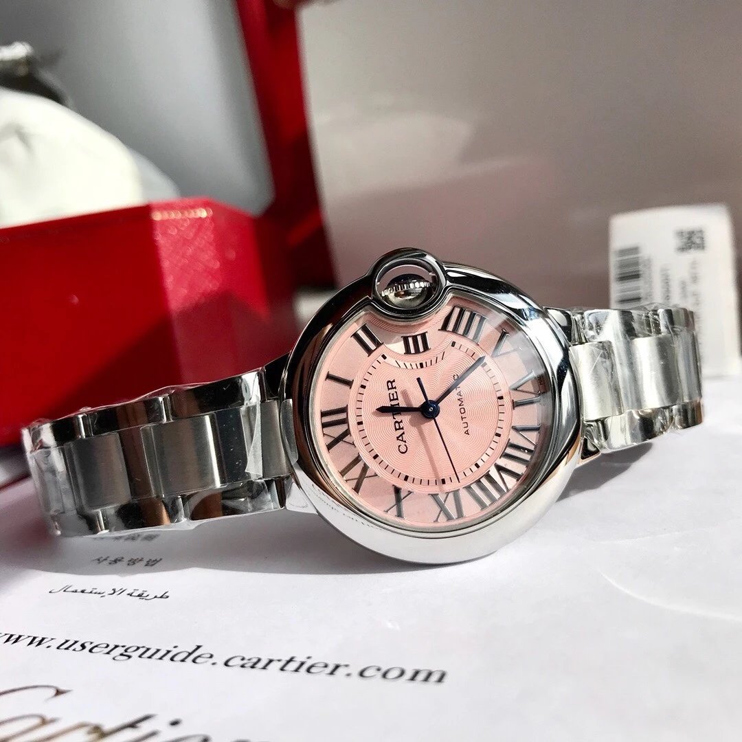 V6 Factory Replica Cartier Blue Balloon Series W6920100 Steel Strap Ladies Mechanical Watch 33mm