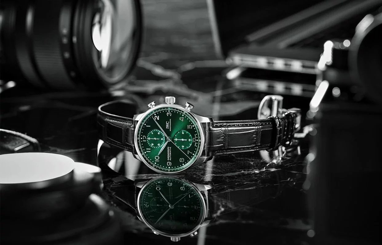 IWC Portuguese Chronograph IW371615 Green Dial, See Case Back, Chronograph Leather Strap Men's Mechanical Watch, New IWC Model