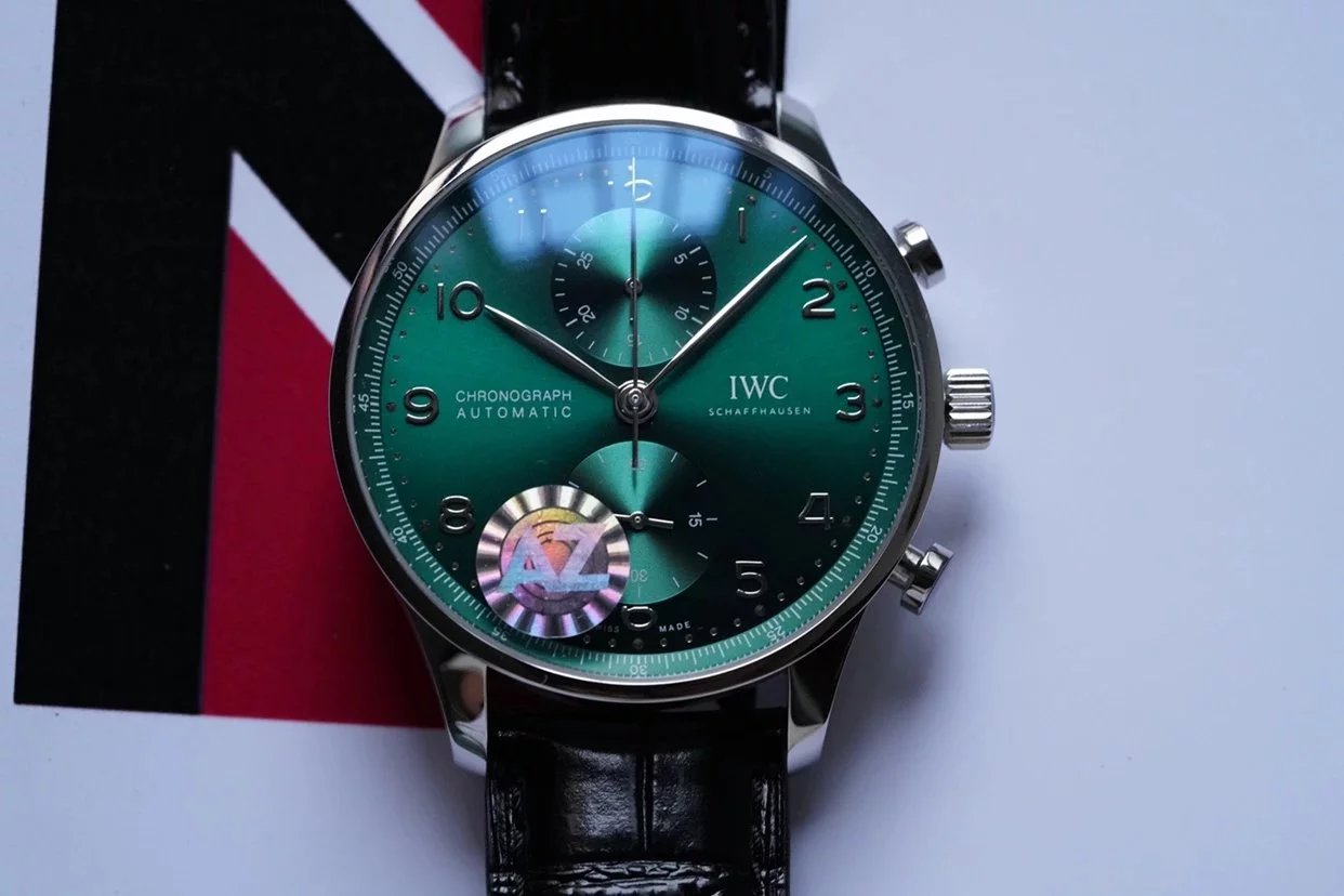 IWC Portuguese Chronograph IW371615 Green Dial, See Case Back, Chronograph Leather Strap Men's Mechanical Watch, New IWC Model