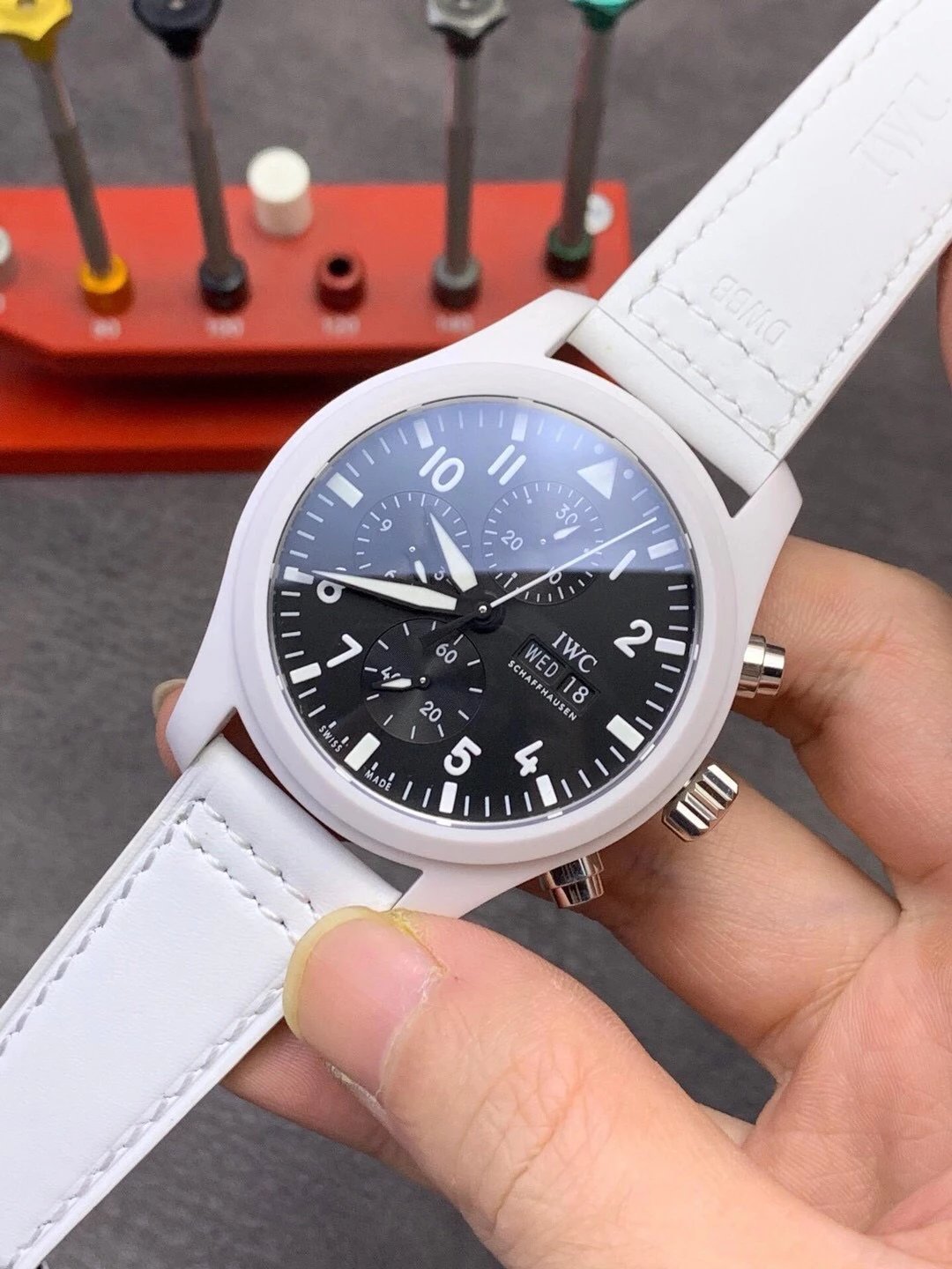New IWC Pilot's Watch White Ceramic Chronograph Special Edition IW389105 "Lake Tahoe" Men's Mechanical Watch